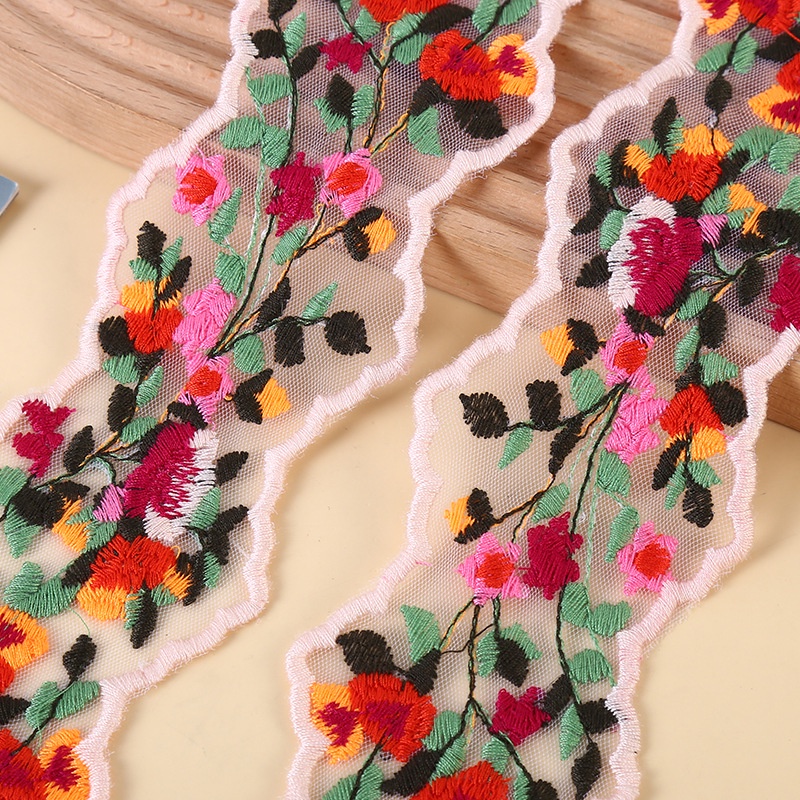 ผ้าฝ้าย ปักลายลูกไม้ กว้าง 6.5 ซม. สีแดง สําหรับเย็บปักถักร้อย DIY 1 หลา