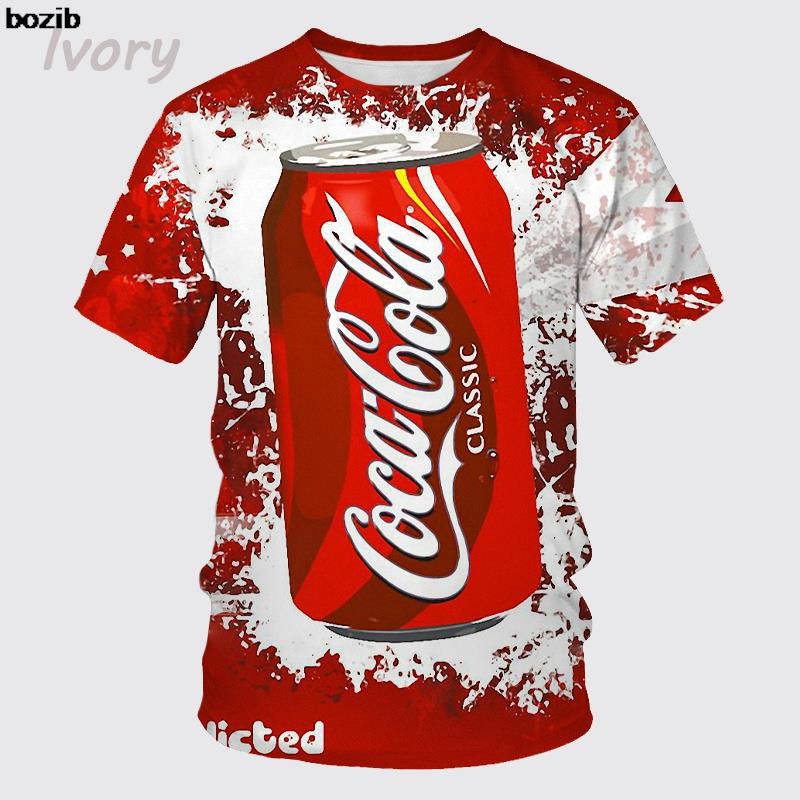 Bozib เสื้อยืดแขนสั้น พิมพ์ลายกราฟฟิค โค้ก 3 มิติ แฟชั่นฤดูร้อน