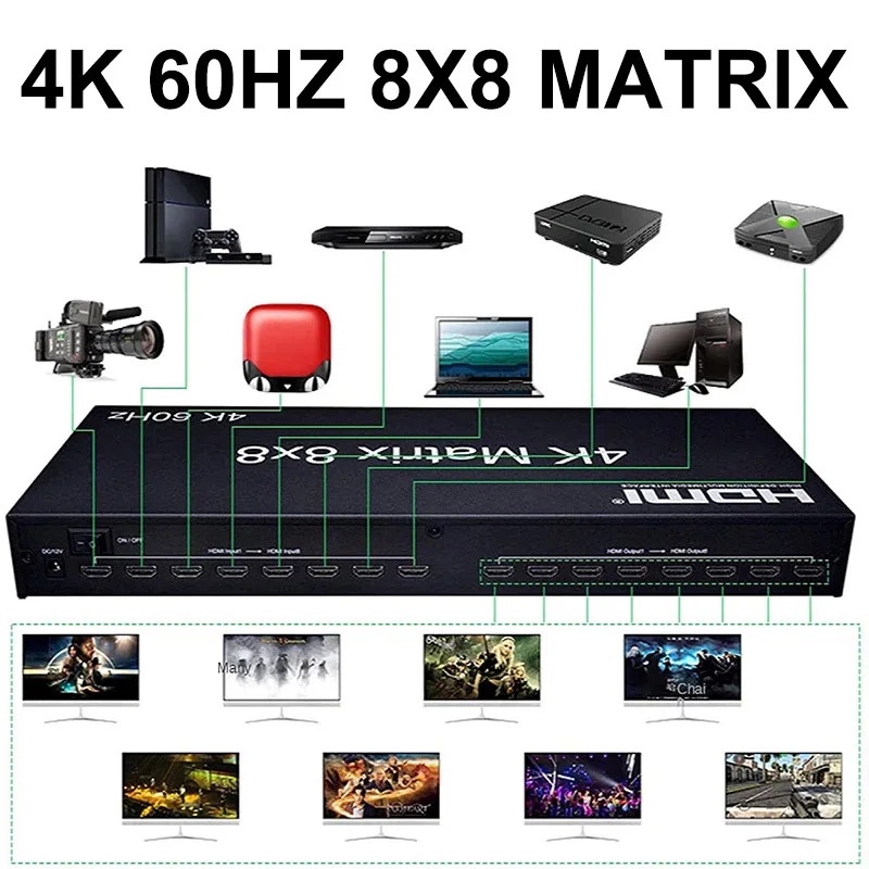 Ultra HD 4k 60Hz Matrix HDMI Switch 8x8 HDMI Matrix 8 In 8 Out Splitter with EDID RS232 Switcher Adapter PC Host To TV / Monitor