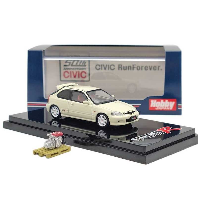 Hobby Japan 1/64 Civic TYPE R (EK9) พร้อมจอแสดงเครื่องยนต์ สีขาว HJ642016W Diecast Toys Car Collecti