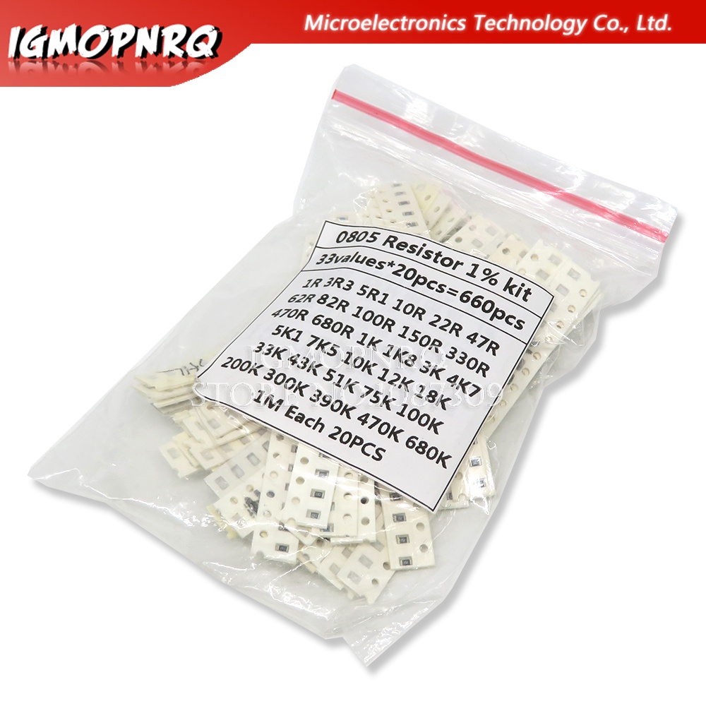 33ValuesX 20 ชิ้น = 66 ชิ้นชุดตัวอย่าง 0805 SMD Resistor Kit Assorted Kit 1ohm-1M โอห์ม 1%