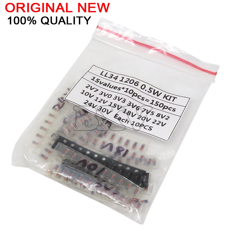 LL34 SMD Zener Diode Assorted Kit 1/2W 3V-24V และ LL4148 15 ค่า *10 ชิ้น = 150 ชิ้น