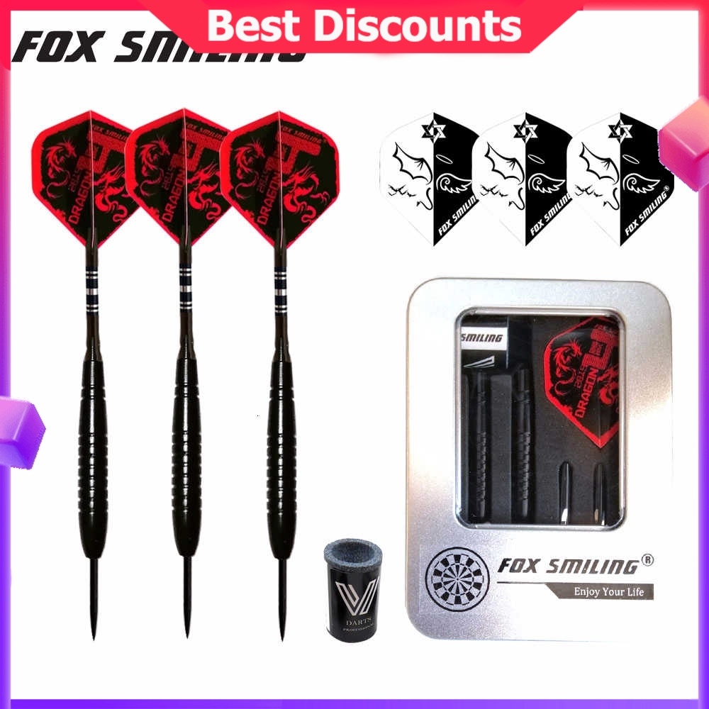 Fox Smiling 3 ชิ้น 22 กรัมลูกดอกปลายเหล็กพร้อมแพ็คเกจกล่องกล่องเคสเหล็กเกรดสูง