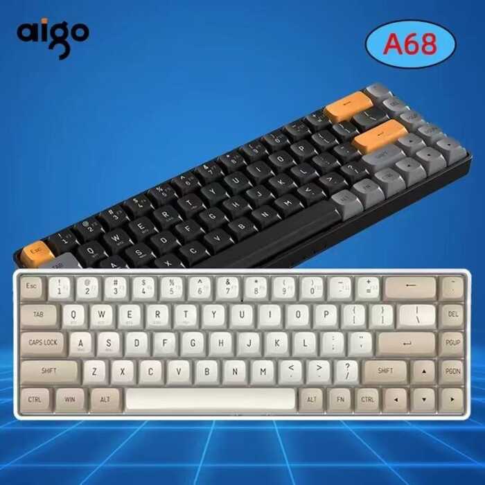 Aigo A68 Bluetooth Mechanical 2.4G Wireless Gaming Mini USB Wired Yellow Switch 68 Key Gamer Keyboa