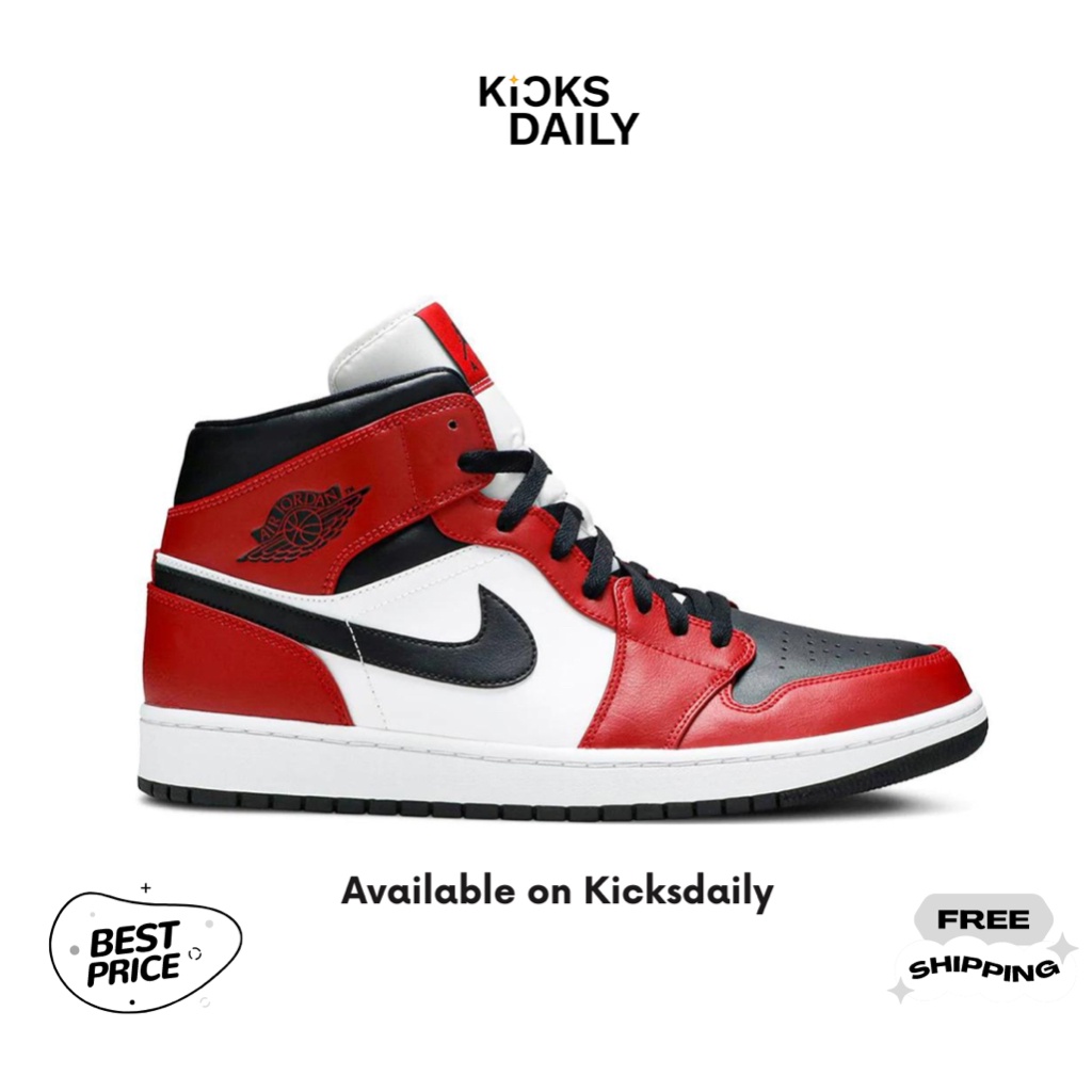 Nike Air Jordan 1 Mid Chicago Red Black Toe Sneakers 100% Original