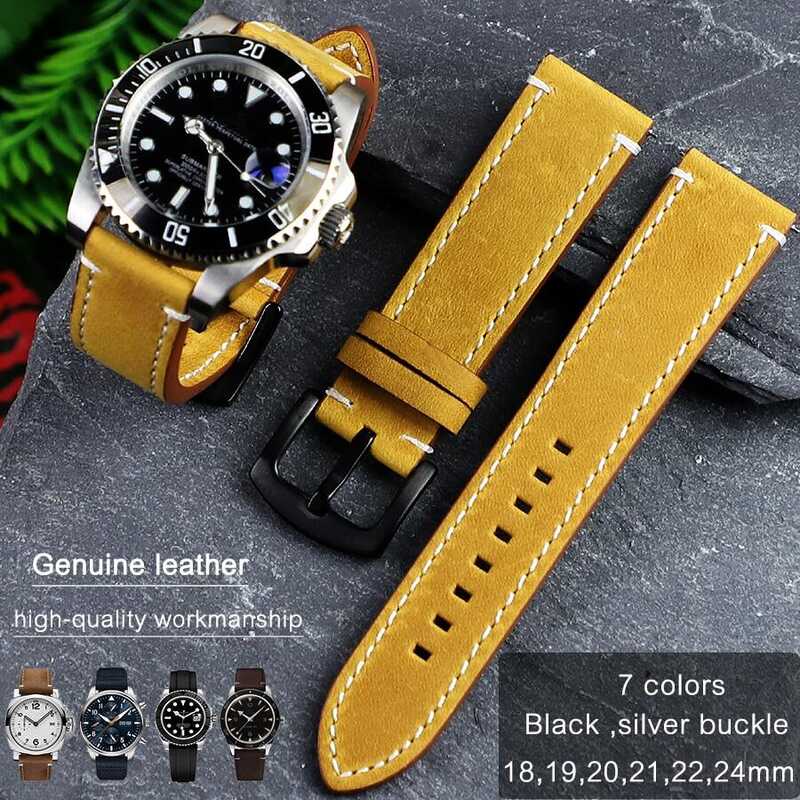 18Mm,19Mm,20Mm,21Mm,22Mm,24Mm Universal Vintage Leather Strap Quick Release Pins Watch Band For IWC