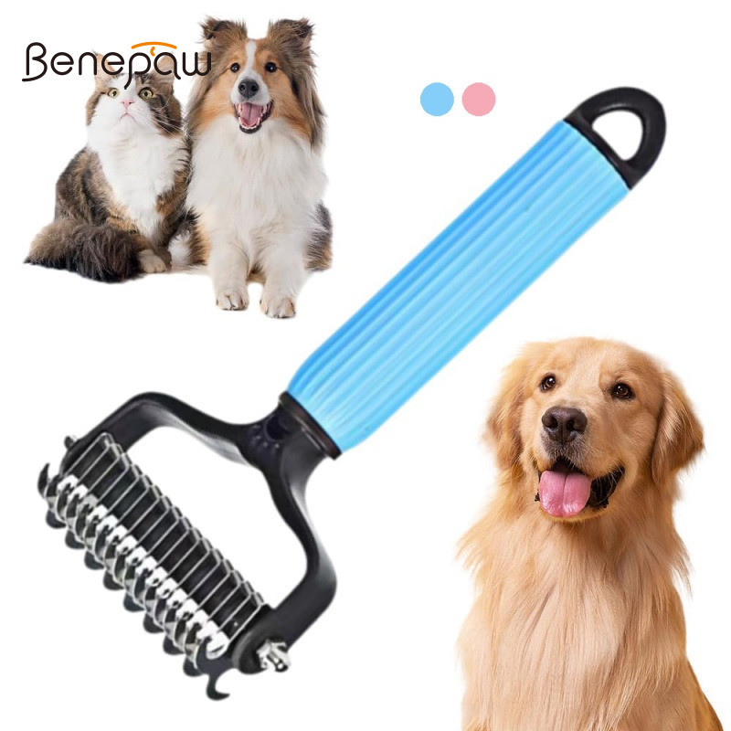 Benepaw Dual Sided Undercoat Rake สําหรับสัตว์เลี้ยงขนปานกลางถึงยาวพร้อมสัตว์เลี้ยงปลอดภัย Dematting หวีเป็นมิตรกับผิวสุนัขที่มีประสิทธิภาพ Quick Grooming แปรงแมว