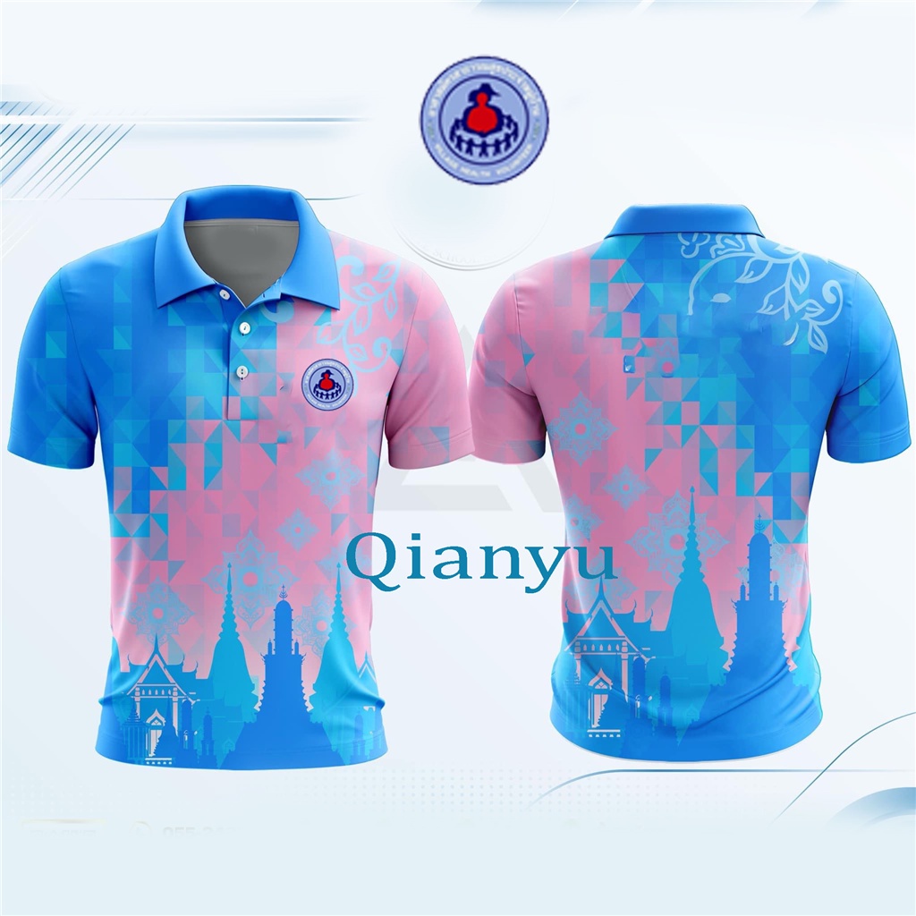 Totem ดอกไม้สีฟ้าสีชมพู เสื้อคอโปโลใส่สบาย สื้อโปโล (ชิคโค่) ทรงผู้หญิง ทรงผู้ชาย รุ่น ลายขอ - รูปที่ 3