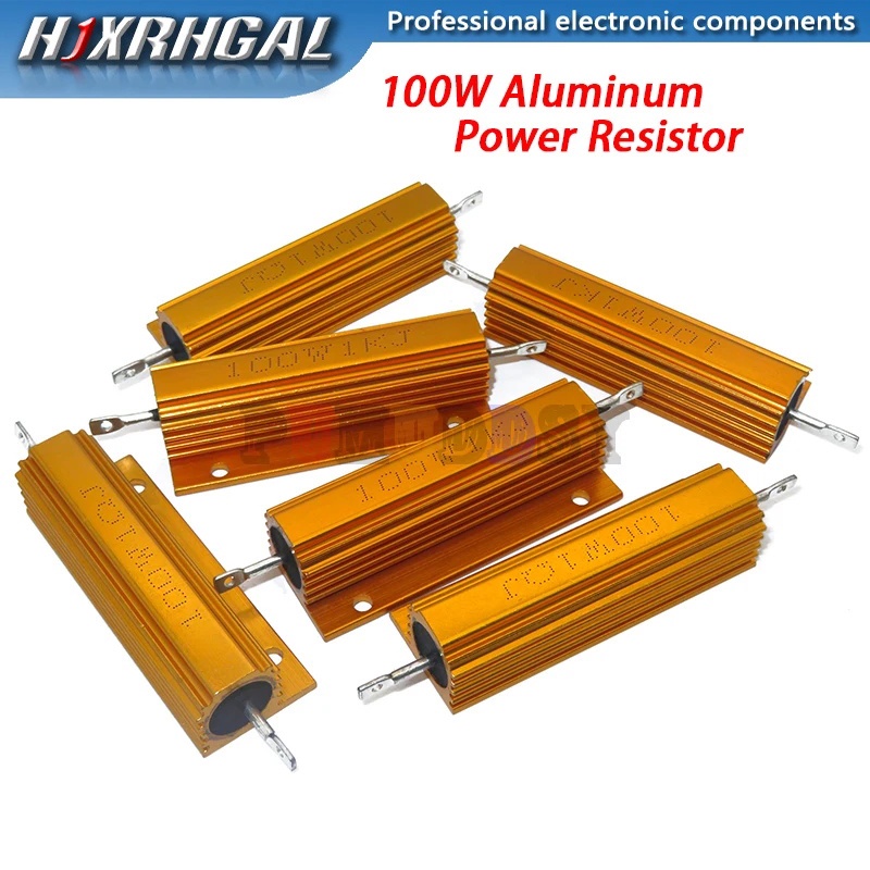 1PCS 100W RX24 อลูมิเนียมโลหะตัวต้านทานบาดแผล 56R-100K 56R 85R 100R 450R 510R 800R 1K 2.7K 6.8K 30K 