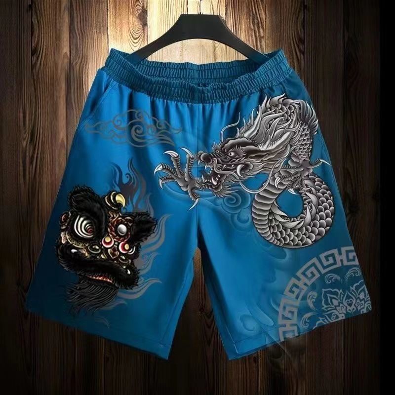China-chic Lion Dragon Shorts กางเกงผู้ชาย