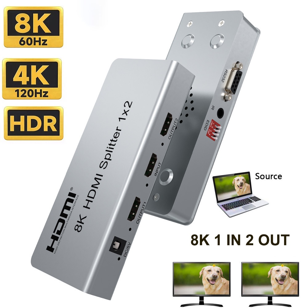 8k HDMI Splitter 1x2 4K 120Hz HDMI 2.1 Splitter 1 ใน 2 Out Audio Video จําหน ่ าย HDR 3D สําหรับ PS5 PS4 กล ้ อง PC To TV Monitor