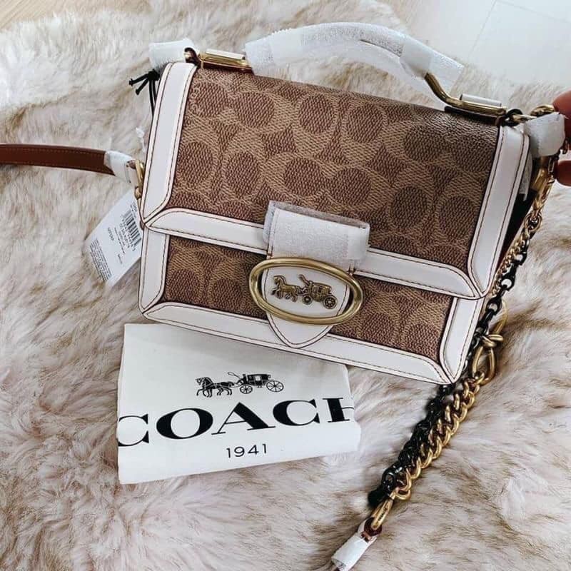 Coach RILEY กระเป๋าถือ กระเป๋าสะพายข้าง สายโซ่ พิมพ์ลาย Riley18 สีขาว 73934 QF0M