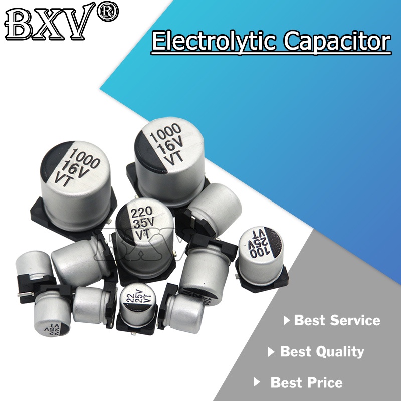 ใหม่ ตัวเก็บประจุอลูมิเนียมไฟฟ้า SMD 6.3V 10V 16V 25V 35V 50V 1UF 2.2UF 4.7UF 10UF 47UF 100UF 220UF 330UF 470UF 680UF 10 ชิ้น