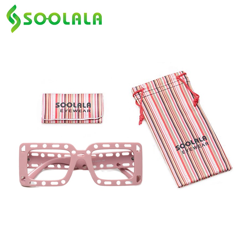 Soolala แว่นตาอ่านหนังสือ ทรงสี่เหลี่ยมผืนผ้า ฉลุลาย ป้องกันแสงสีฟ้า กรอบแว่นอ่านหนังสือ สายตายาว เกรดหญิง ผู้ชาย