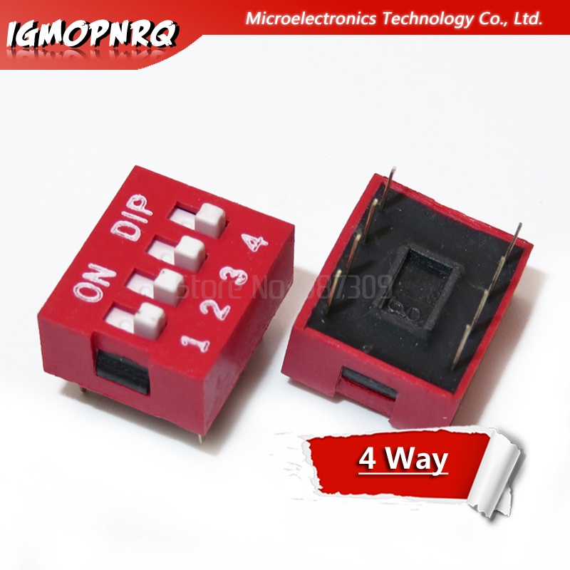 10PCS DIP Switch 4 Way 2.54mm Toggle Switch Red Snap Switch อิเล็กทรอนิกส์