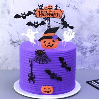 1 Set Halloween Cake Toppers  Bat Pumpkin Spider Ghost Halloween Night Insert Cake Cards  for Halloween Birthday Baby Shower Decor Supplies