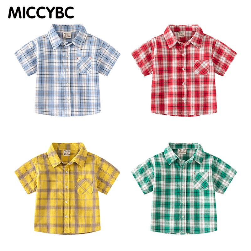 [MICCYBC] เสื้อเชิ้ตแขนสั้นลําลอง ลายตารางหมากรุก สีฟ้า เหมาะกับฤดูใบไม้ผลิ และฤดูใบไม้ร่วง สําหรับเด็กผู้ชาย อายุ 2-8 ปี