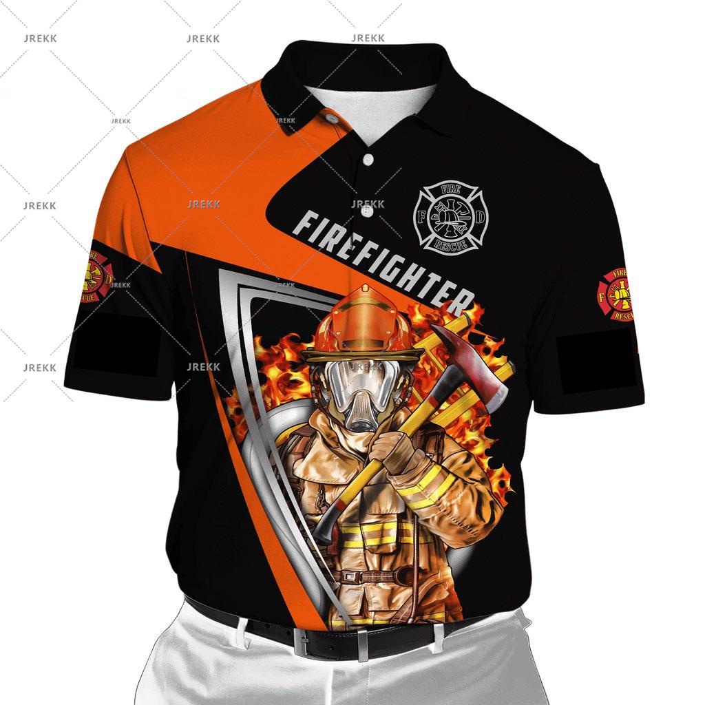เสื้อโปโลแขนสั้น ลายนักดับเพลิง 3D สําหรับผู้ที่ชื่นชอบการออกกําลังกายทุกประเภท