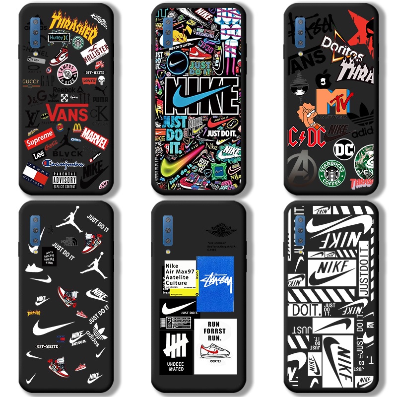 Samsung Galaxy A7 2018 A8 Plus A9 2018 A7 2016 A7 2017 เคสโทรศัพท์สีดํา ni ke air sports ชื่อร่วมและ Graffiti สไตล์แฟชั่นซิลิคอนนุ่มกรณี