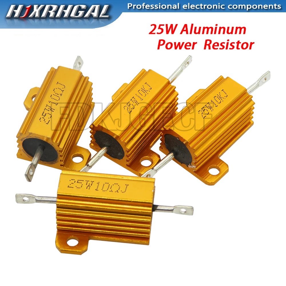 1PCS 25W อลูมิเนียมโลหะตัวต้านทานบาดแผล RX24 0.01R-200R 0.01R 0.2R 3R 8R 10R 25R 33R 82R 100R 180R 2