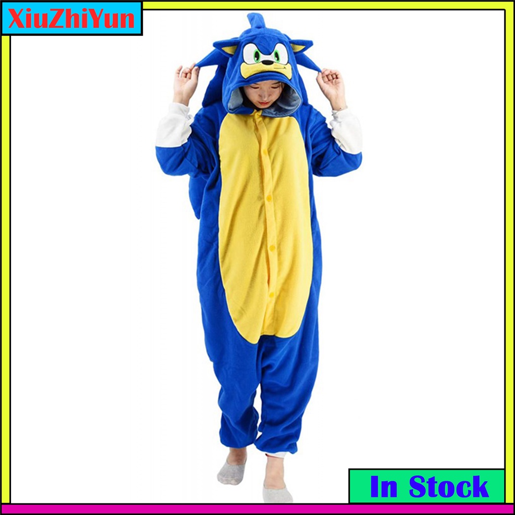 ชุดนอนจั๊มสูท มีฮู้ด ลายการ์ตูนอนิเมะ Kigurumi Sonic เหมาะกับปาร์ตี้คริสต์มาส สําหรับผู้ใหญ่ และเด็ก