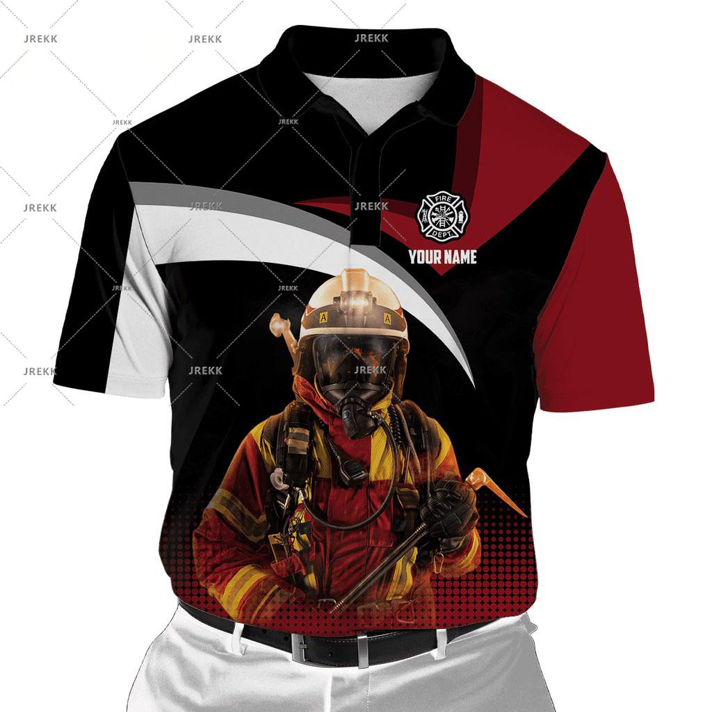 Plstarcosmos เสื้อโปโล แขนกุด ลายนักดับเพลิง 3D สไตล์ฮาราจูกุ เหมาะกับการเล่นฟิตเนส ทุกเพศ -1
