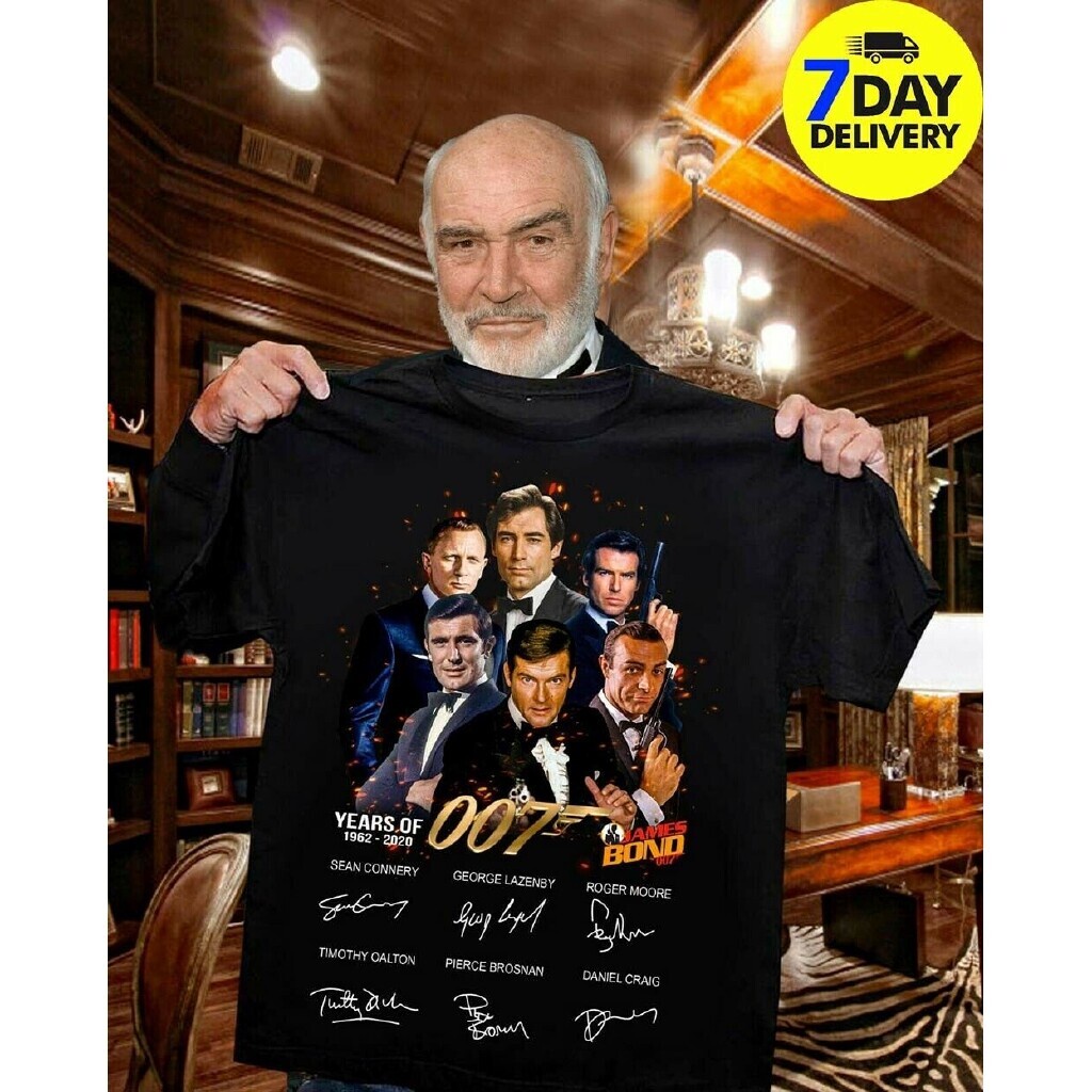 เสื้อยืด พิมพ์ลาย James Bond 007 1962 2020 สีดํา สําหรับผู้ชาย และผู้หญิง
