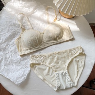 ชุดชั้นใน บราลูกไม้ ลายดอกไม้ + กางเกงชั้นใน ฟองน้ําบาง ไร้ส…