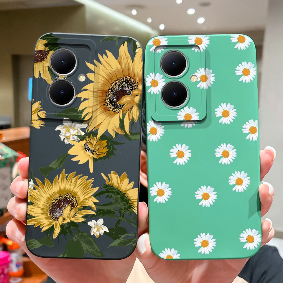 สําหรับ Vivo Y78 Y78 + 5G กรณี Pretty Sunflower Square ฝาหลังซิลิโคนนุ่มกันกระแทกแฟชั่นสําหรับ Vivo 