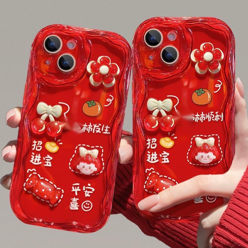 เคสโทรศัพท์มือถือ ลายตุ๊กตาสามมิติ สีแดง สําหรับ IPhone 12 13 14 15 11 Pro Max Jjpp