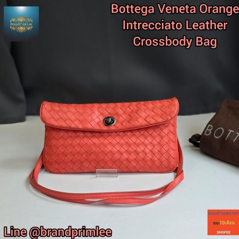 กระเป๋าสะพายโบเทก้าแท้ สวยๆถูกๆมาแล้วจ้า Bottega Veneta Orange Intrecciato Leather Crossbody Bag