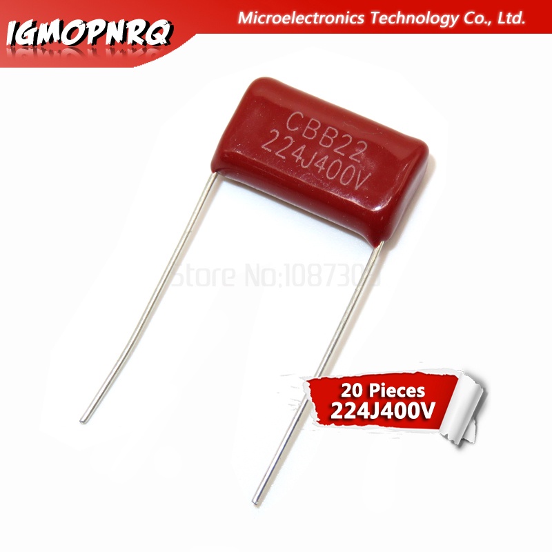 50pcs 400V224J 400V 0.22UF 220NF 400V 224J 224 CBB Pitch 15MM Polypropylene film capacitor ใหม่