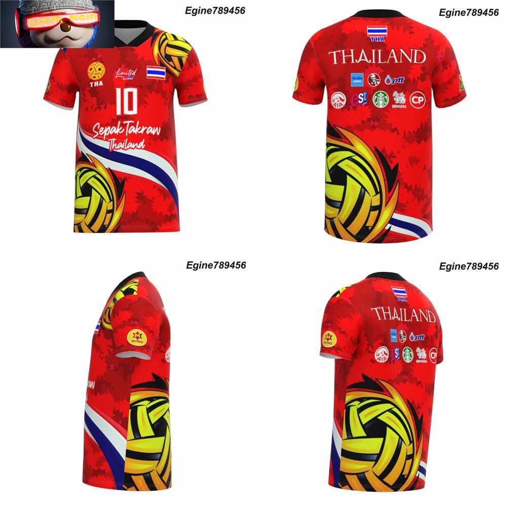 เสื้อกีฬา ลายตะกร้อ ขึ้นฟาดตะกร้อ เบอร์10ด้านหน้า เนื้อผ้าไมรโคร พร้อมส่ง