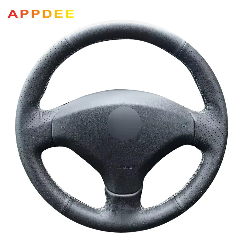APPDEE ฝาครอบพวงมาลัยหนังสีดําเย็บมือสําหรับ Peugeot 408 /Peugeot 308