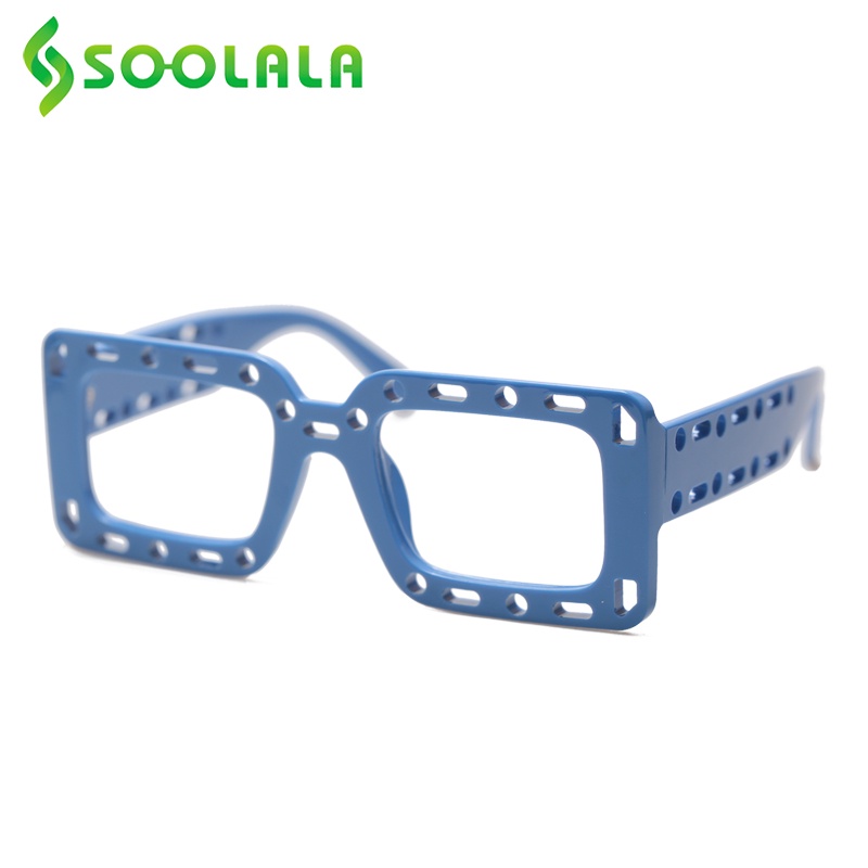 Soolala แว่นตาอ่านหนังสือ ทรงสี่เหลี่ยมผืนผ้า ฉลุลาย ป้องกันแสงสีฟ้า กรอบแว่นอ่านหนังสือ สายตายาว เกรดหญิง ผู้ชาย