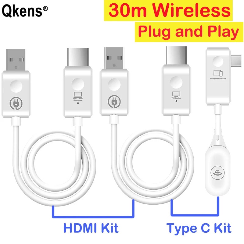 30m 1080P จอแสดงผลไร้สาย HDMI Extender เครื่องส่งสัญญาณวิดีโอและตัวรับสัญญาณชุด USB Type C แบ่งปันสําหรับ PS4 โทรศัพท์แล็ปท็อป PC To TV