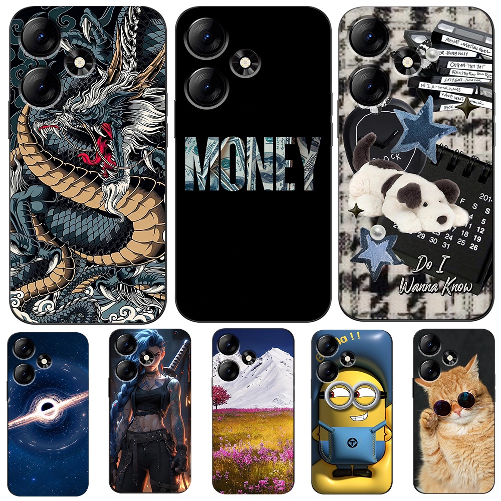 สําหรับ infinix HOT 30 เคสโทรศัพท ์ มือถือ Apple X6831 HOT 30I เคสโทรศัพท ์ ซิลิโคนปกหลังสีดําเคส tpu สัตว ์ Dragon Cat