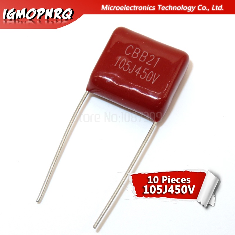 ตัวเก็บประจุฟิล์มโพลีโพรพีลีน 450V105J 1uF 450V CBB 15 มม. 105 450V 1uF 10 ชิ้น
