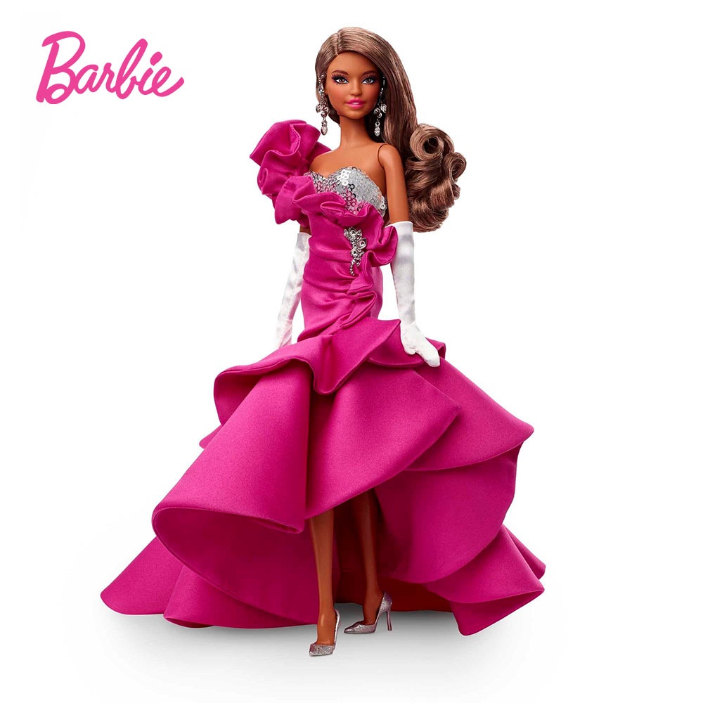 2022 Barbie Signature Barbie Pink Collection Gxl13 #2 Doll Wearing A Ruffle Satin Gown Girl Toys Christmas Gift