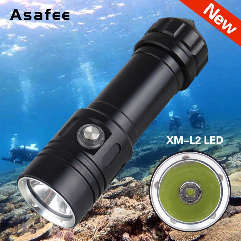 Asafee 1200Lm Af05d L2 LED Flashlight Torch Underwater 50M Diving Flashlight Lamp 4 File Waterproof
