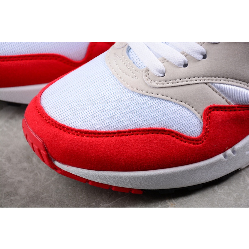 ของแท้ 100% Nike Air Max 1 OG Anniversary 2017 สีขาวสีแดงผ้าใบลำลองสำหรับสตรีและผู้ชาย รองเท้า true
