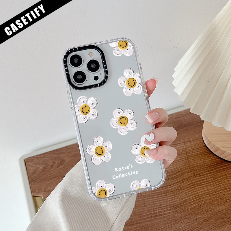 เคสโทรศัพท์มือถือ ซิลิโคนนิ่ม ใส กันกระแทก ลายภาพวาดสีน้ํามัน รูปดอกไม้ หน้ายิ้ม สําหรับ IPhone 11 14 15 Pro Max 12 13 Mini X XR XS Max SE 2020 6 7 8 Plus
