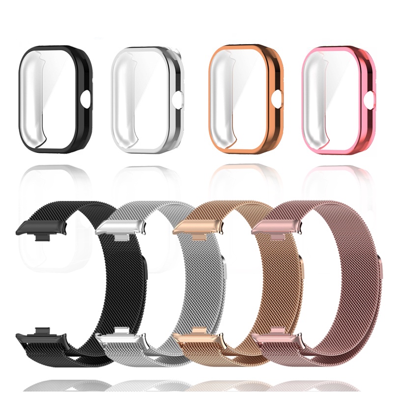 สายโลหะสําหรับ Xiaomi Redmi Watch 4 พร้อมเคส TPU ป้องกันหน้าจอฟิล์มนุ่มเปลี่ยน Milanese Magnetic Loop Watchband