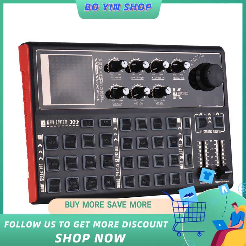 Muslady K300 Card External Voice Changer Audio Mixer Kit Built-In Rechargeable Battery Multiple Sou