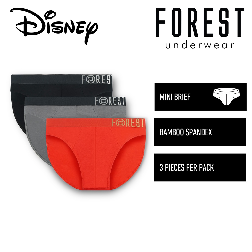 (3 ชิ้น) Forest X Disney Mens Bamboo Spandex Mini Brief ชุดชั้นในคละสี - WUB1007M