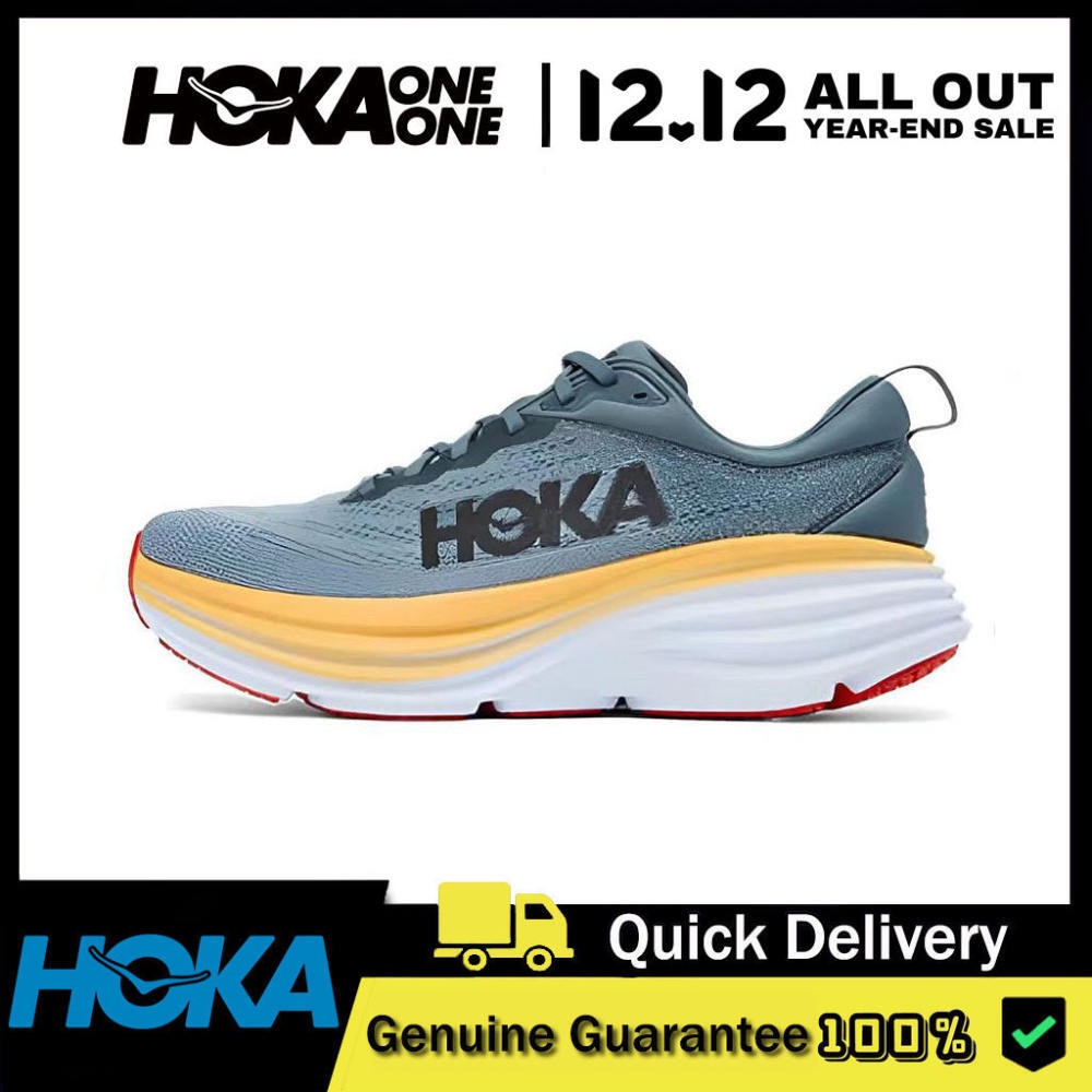 \12304 Hoka oneone bondi 8 wide รองเท้าผ้าใบทรงเตี้ย unisex สีเทาสีน้ําเงิน 1127953-gbms