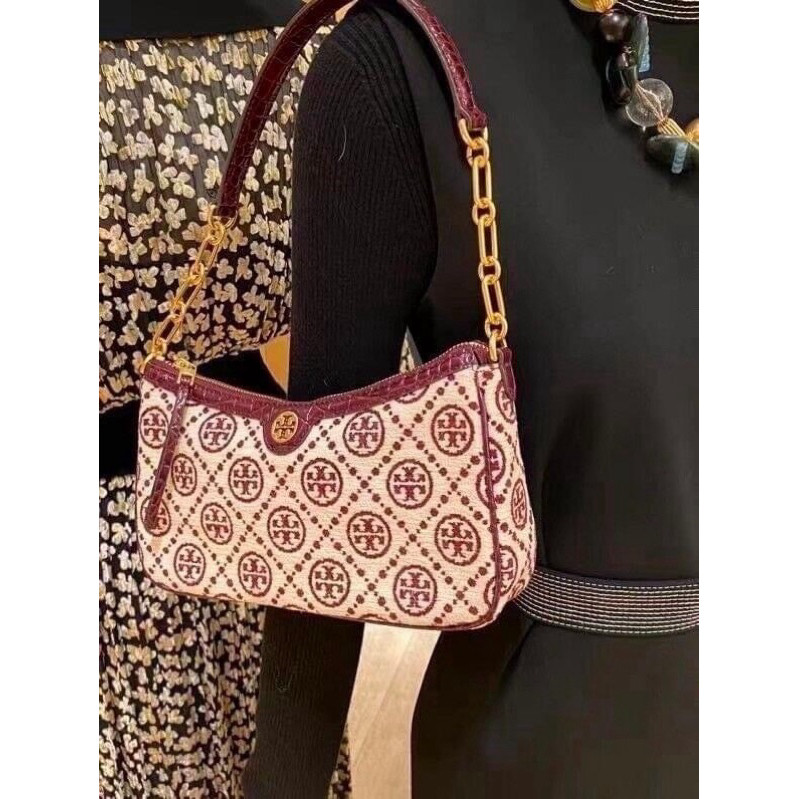 Tory Burch T Monogram Chenille Studio Shoulder Bag Style No. 86553 Size : 10.5"W x 5.75"H x 2.25"D