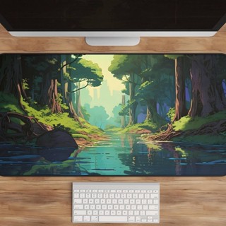 แผ่นรองเมาส์ ลายอนิเมะ Vibrant Woodland &amp; Mysterious River สําหรับเล่นเกม และพื้นที่ทํางานเพื่อความสวยงาม