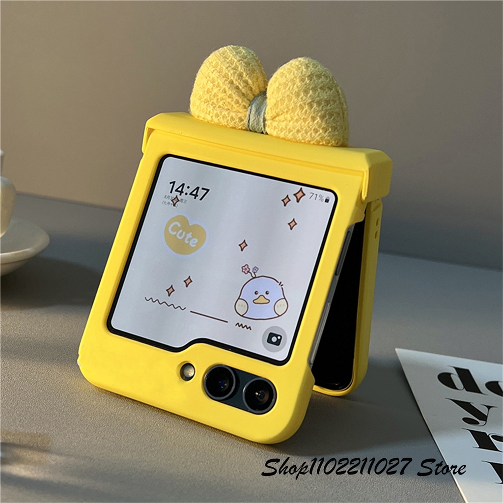 น่ารักเกาหลีสีลูกกวาด 3D Bowknot สีทึบกรณีสําหรับ Samsung Galaxy Z Flip 7 6 Z Flip8 Flip7 ZFlip 5 Zflip6 Zflip5 กันกระแทกปกหลัง