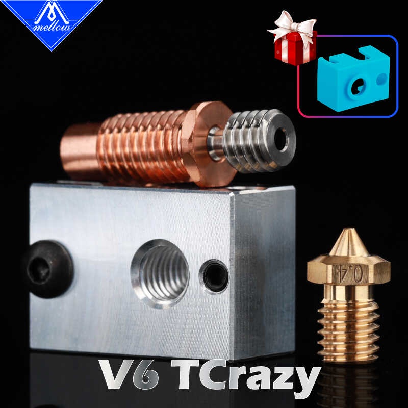 Mellow คุณภาพสูง 3D Printer Heater Block + V6 Nozzle + V6 บ้า Bimetal Heat Break 3D เครื่องพิมพ